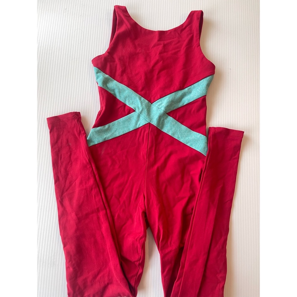 Red and teal dance unitard/bodysuit (child large)